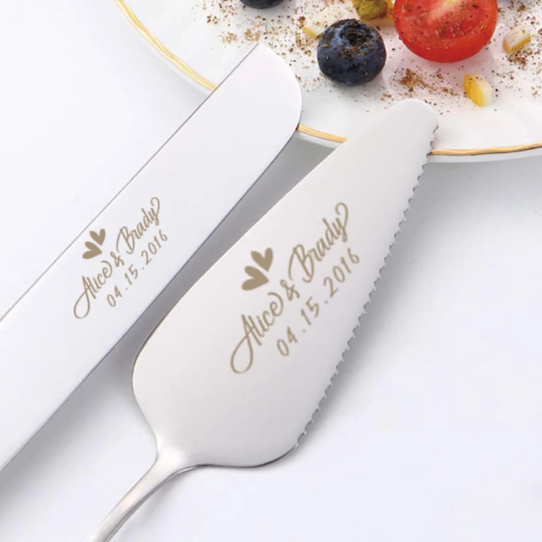 2pc custom engraved stainless steel cake knife set gift box, suitable for weddings, birthdays, all kinds of parties - 2