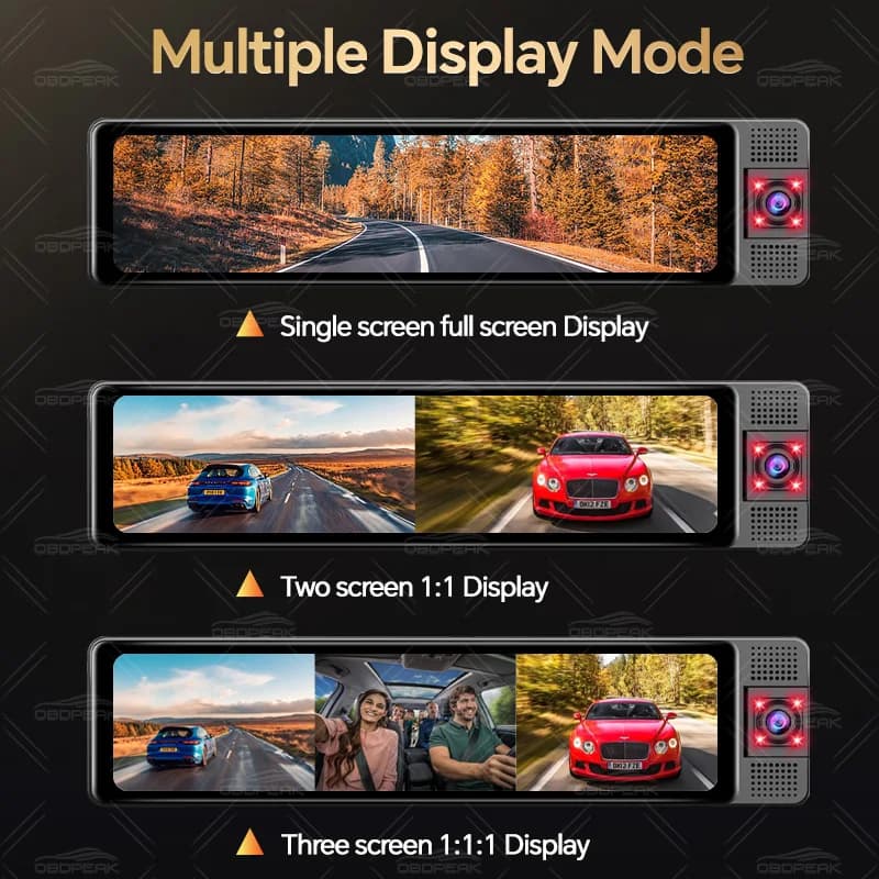 كاميرا لوحة قيادة OBDPEAK 3 بعدسات ثلاثية 4K، أمامية وداخلية وخلفية 1080P، مع GPS، رؤية ليلية، تسجيل فيديو، ومراقبة عند الوقوف - 3