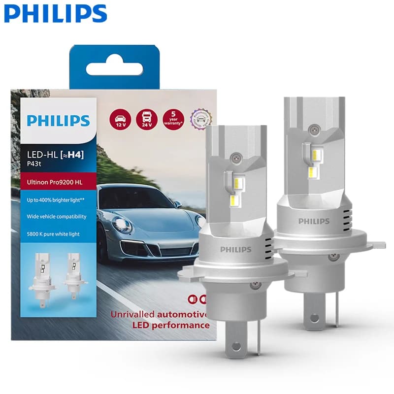 Philips Ultinon Pro9200 LED H4 Car Headlight 12/24V Bulb +400% Bright 5800K Cool White High Low Beam New Version 11342U92X2