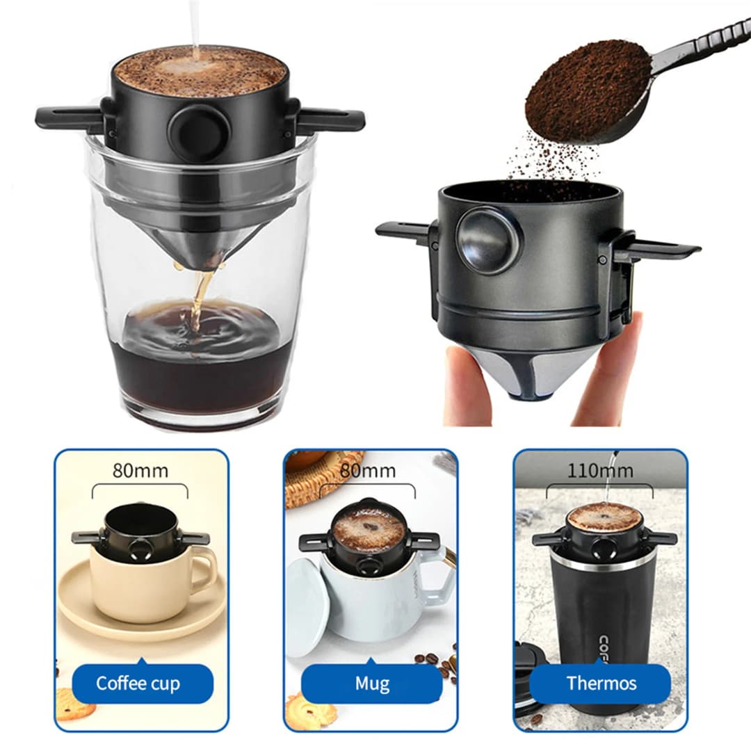 Coffee Maker Portable Pour Over Coffee Maker Set With Stainless Steel Coffee Mug Collapsible Pour Over Coffee Filter For Travel - 2