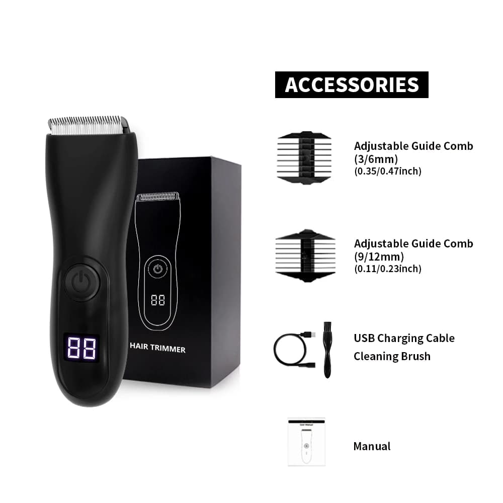 Men's Electric Body Hair Trimmer  Waterproof Groin/Ball Shaver Rechargeable Groomer Clipper for Pubic & Armpit Full Body Shaving - 6