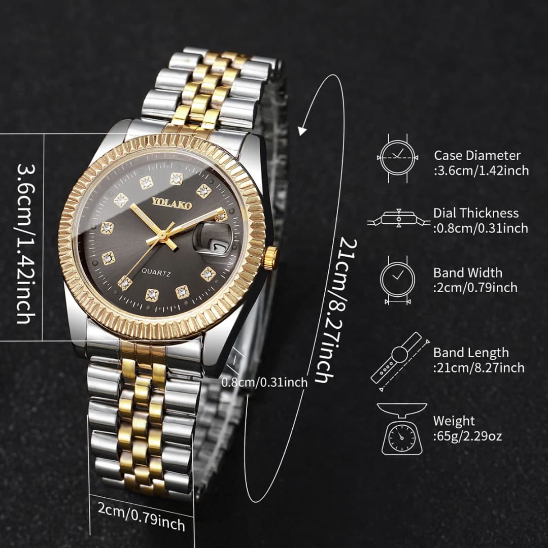 Luxury Men Business Watches Fashion Rhinestone Women Quartz Watch with Calendar Clock Gift（Without Box） - 6