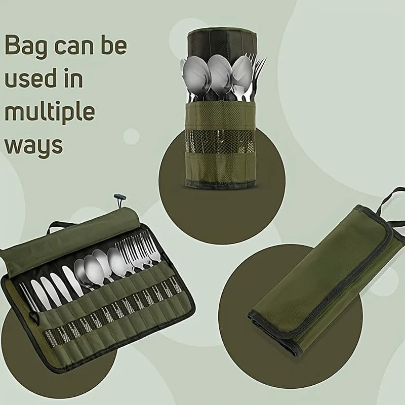 Outdoor camping tableware roll storage bag, Oxford cloth portable tableware bag with safety slot - lightweight and compact trave - 6