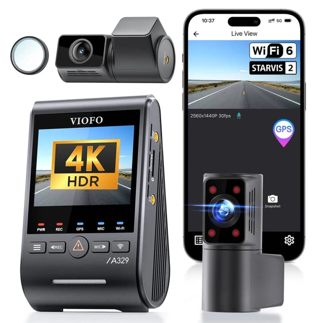 كاميرا لوحة قيادة VIOFO A329S 3CH بدقة 4K 30FPS + 2K خلفية + 2K كابينة HDR مع مستشعر Sony STARVIS 2، تدعم SSD، كشف الاصطدام منخفض الطاقة