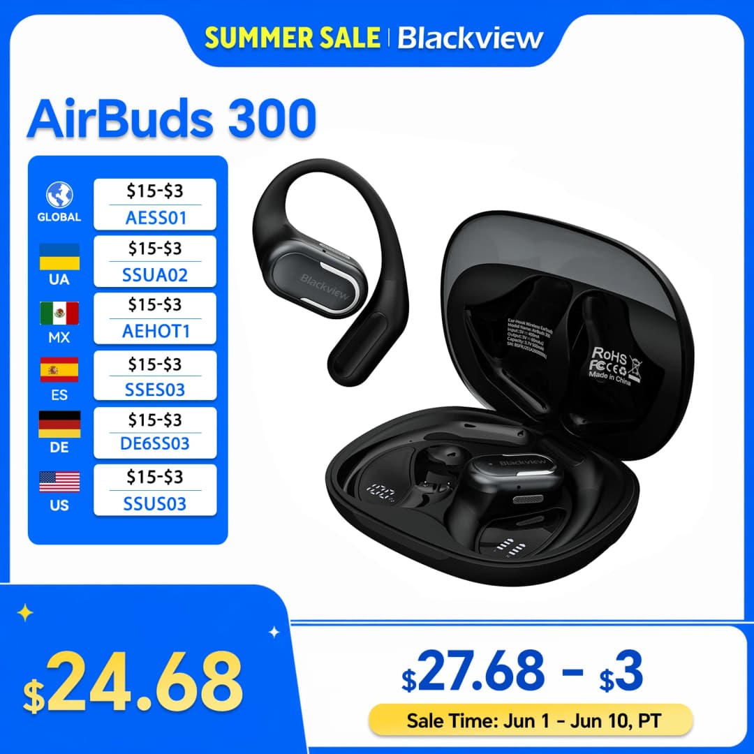 سماعات رأس بلاك فيو Airbuds 300 داخل الأذن لاسلكية بشاشة لمس وسماعات رياضية بنقل هوائي للصوت وسماعات بلوتوث