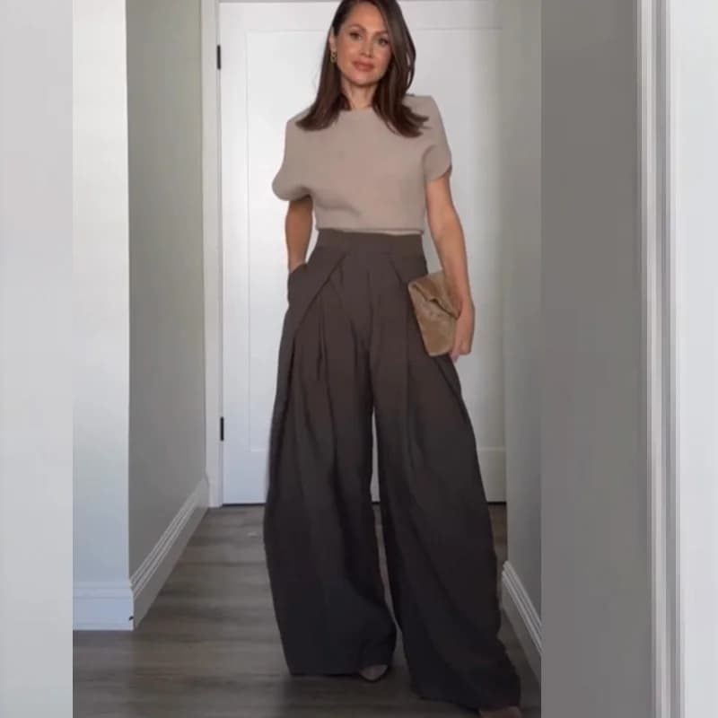 HXAO Women's Pants Baggy Wide Pants For Woman Minimalist Pleated Stripe Casual Pants Women Office Green Oversize Suit Trousers - 5