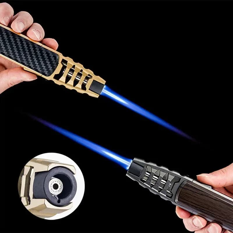New Metal Outdoor Windproof Butane Gas Lighter Turbine Torch Blue Flame Strong Fire Pistol Kitchen BBQ Baking Camping Tools