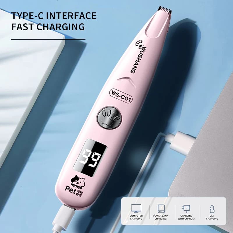 مشذب كهربائي للحيوانات الأليفة مع إضاءة LED مقاوم للماء لتشذيب شعر القدمين للحيوانات الأليفة بضوضاء منخفضة لوجه وقدم وأذن ومخالب القطط والكلاب - 5