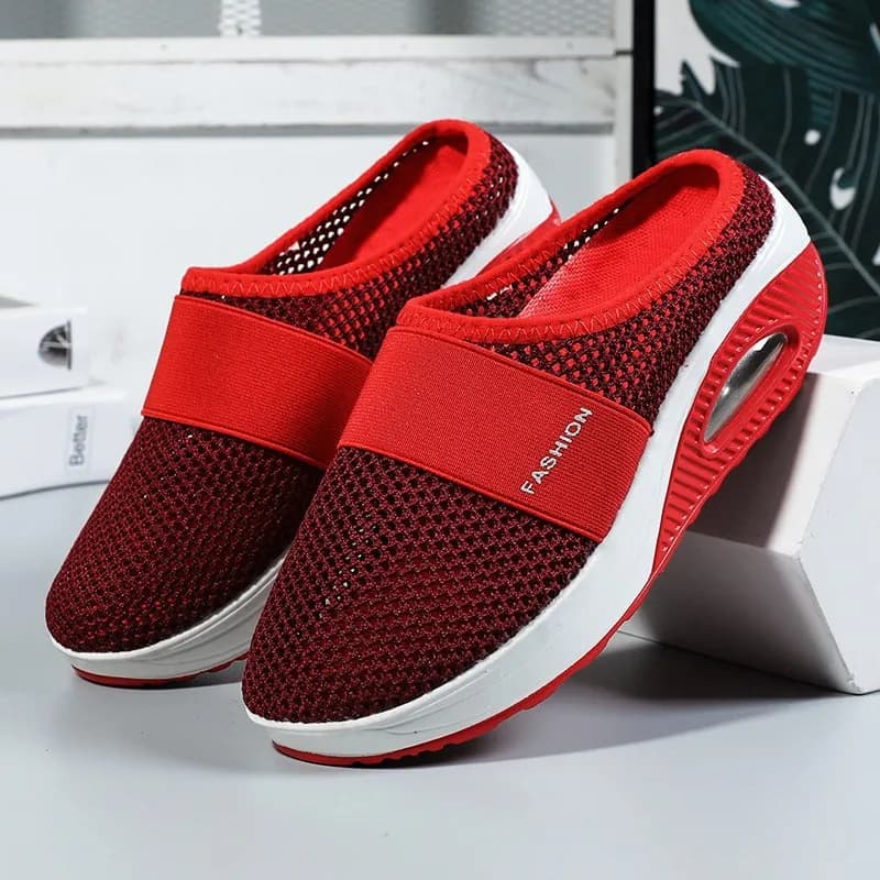 Real Air Cushion Women Mesh Wedge Slippers Premium Sandals Vintage Anti-slip Casual Mules Female Plus Size Platform Retro Shoes - 2