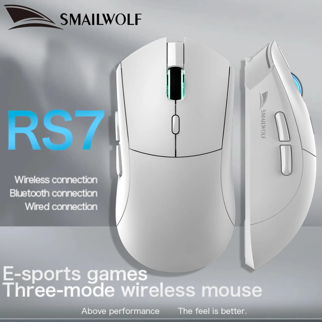 ماوس ألعاب لاسلكي بلوتوث SMAILWOLF RS7، PAW3311، برنامج ماكرو، مناسب لأجهزة الكمبيوتر المحمولة والمكتبية، 20000DPI