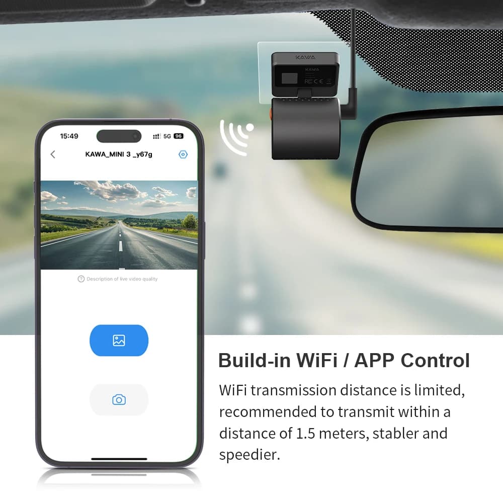 2K كاميرا داش صغيرة لسيارة DVR داش كام كاوا ميني 3 مسجل فيديو التحكم الصوتي (اختياري) للرؤية الليلية واي فاي APP مراقب WDR - 4