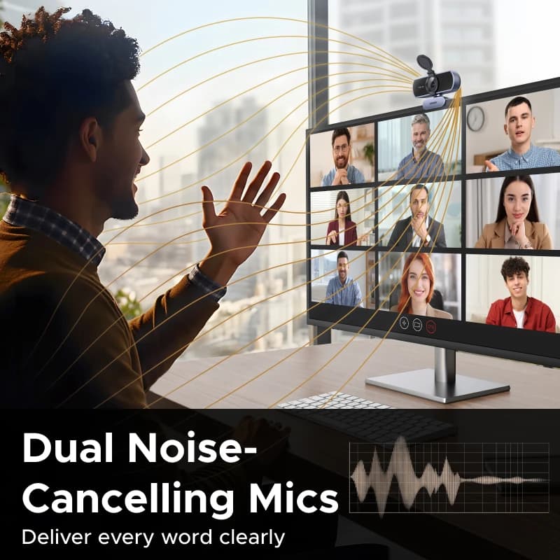 يوجرين كاميرا ويب 4K FHD بدقة 1080 بكسل 8 ميجابكسل للكمبيوتر الشخصي، تركيز تلقائي PDAF، ميكروفونان ثنائيان لإلغاء الضوضاء بتقنية الذكاء الاصطناعي، كاميرا ويب لبرامج زووم/تيمز/جوجل ميت - 4
