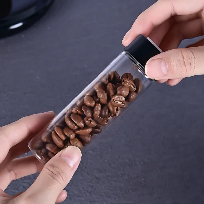 Airtight Sealed Glass 12Tubes Coffee Beans Storage Containers 22g Single Dose Aroma Valve With Coffee Bean Storage Wooden Holder - 5