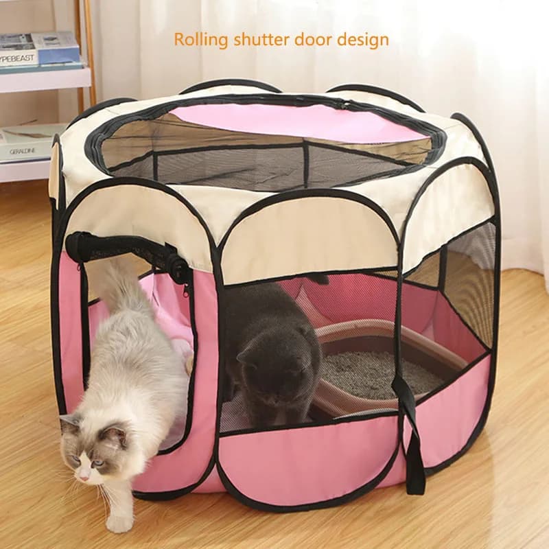Foldable cats, dog kennels, cats, dogs, delivery rooms, pets, octagonal cages, breathable fences, tents, claw-resistant - 3