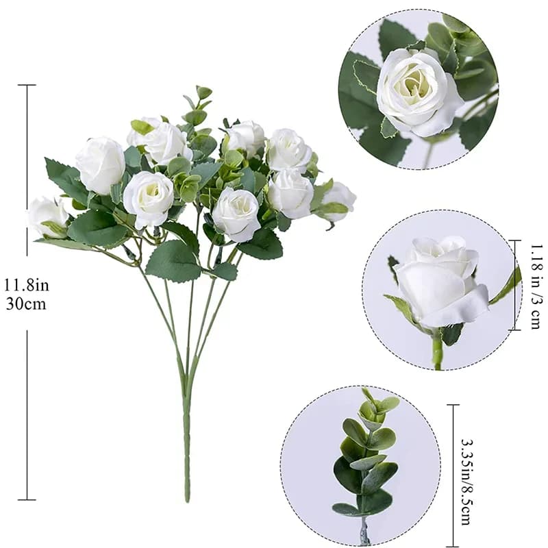 10 Heads Artificial Flower Silk Rose white Eucalyptus leaves Peony Bouquet Fake Flower for Wedding Table Party Vase Home Decor - 6