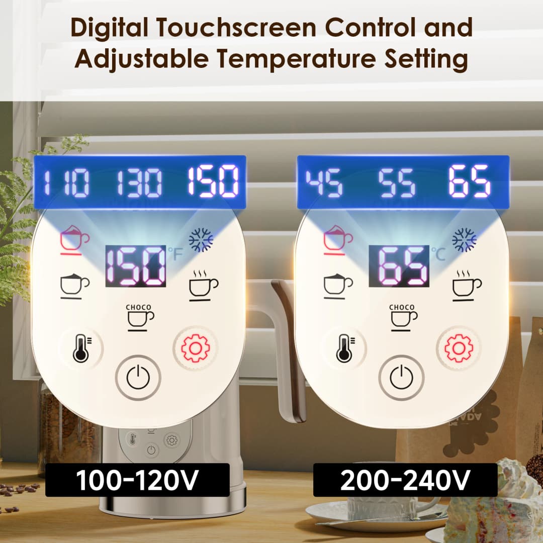 خافق حليب 5 في 1 من BioloMix مع شاشة لمسية وعرض LED محدث - صانع رغوة ساخنة وباردة ومدفأة حليب للاتيه والقهوة - 3