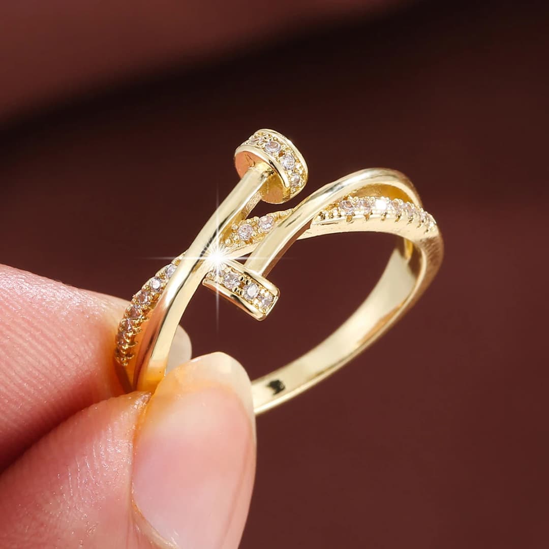 خاتم أنيق فاخر على شكل مسمار ملتوي، مجوهرات نسائية للحفلات والهدايا - 6