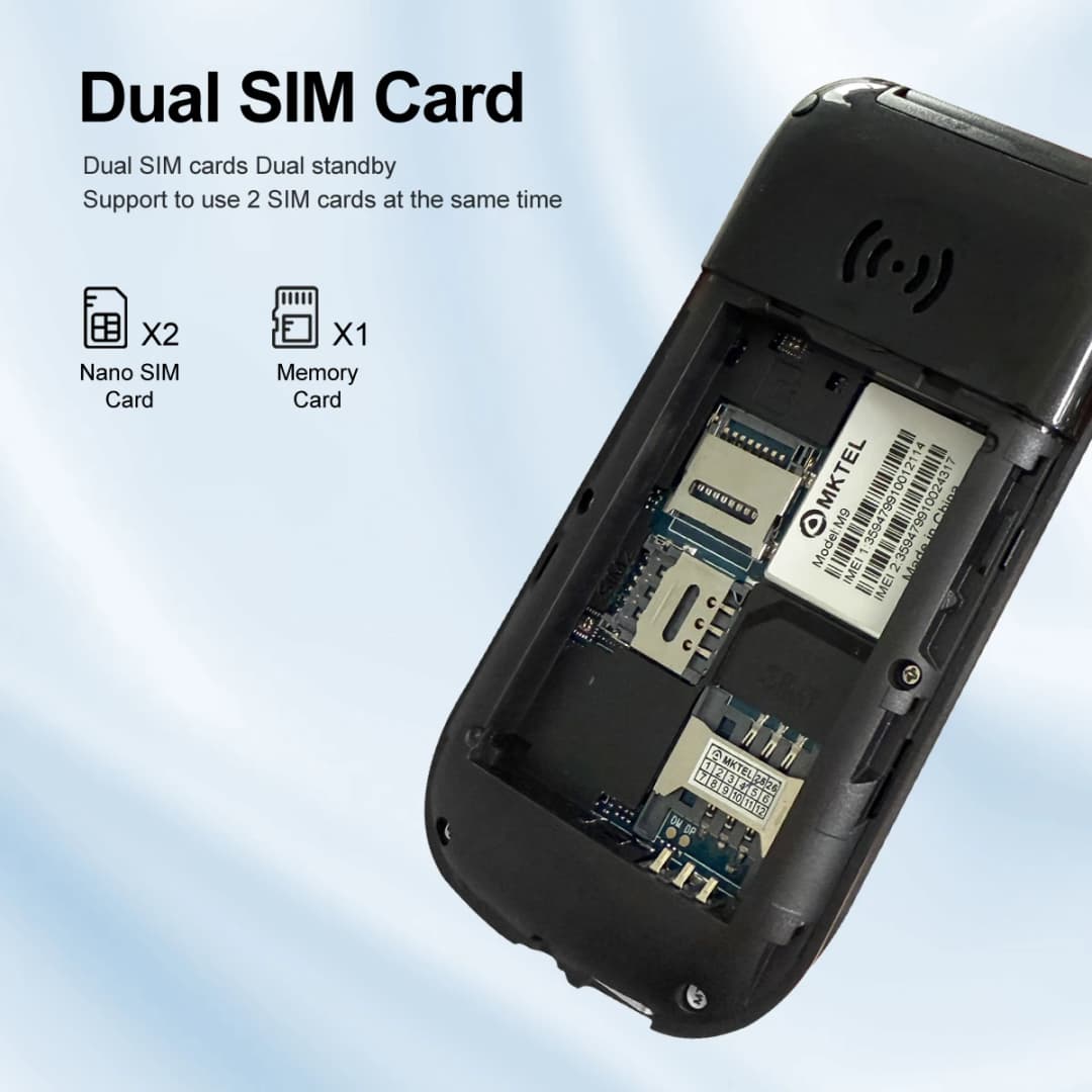 MKTEL M9 هاتف محمول قابل للطي بشاشة 2.4 بوصة، بطارية 1000 مللي أمبير، ثنائي الشريحة، وضع استعداد مزدوج، يدعم MP3/MP4/راديو FM، غير مقفول، هاتف المسنين المميز - 3