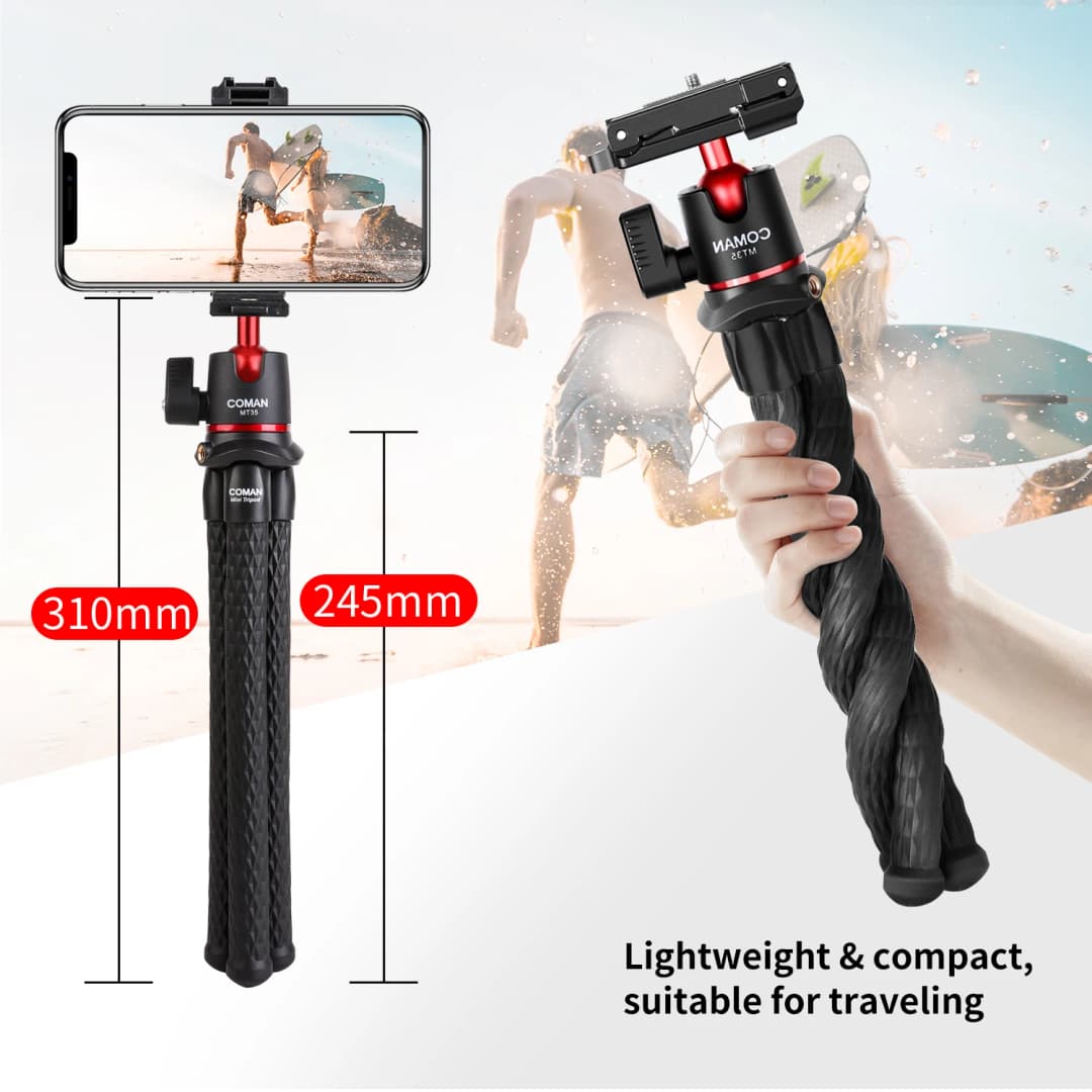 COMAN MT-35 Flexible Octopus Tripod For Smartphone DSLR Camera Tripod Travel Portable 2 in 1 Tripod With 1/4 Screw For Magic Arm - 4