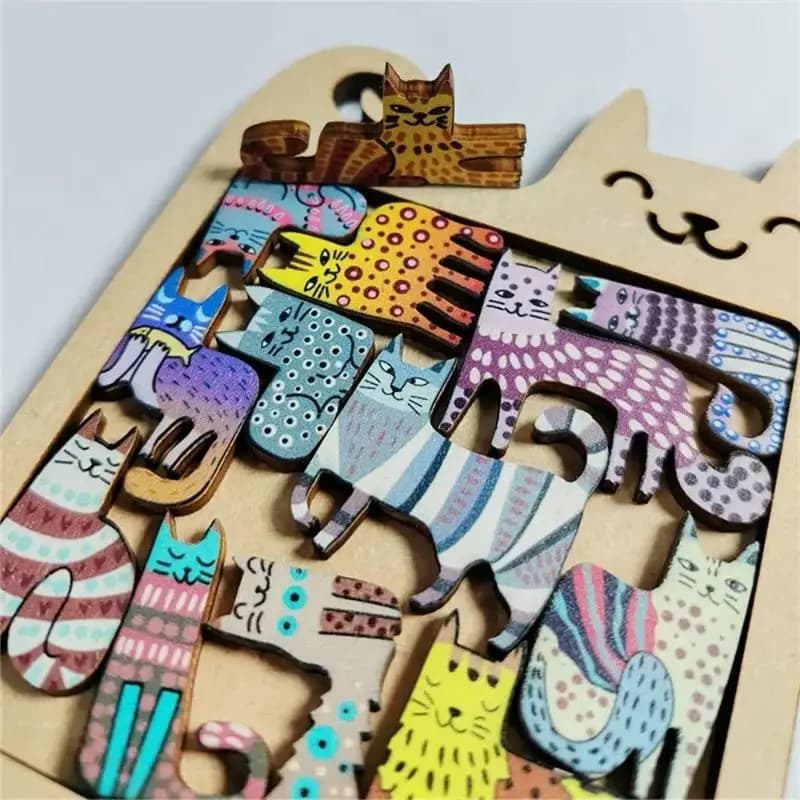 Cat Shape Puzzles Wooden Mini Irregular Shape Cat Animal Puzzles Table Games Montessori Thinking Kids Creative Education Toys - 2