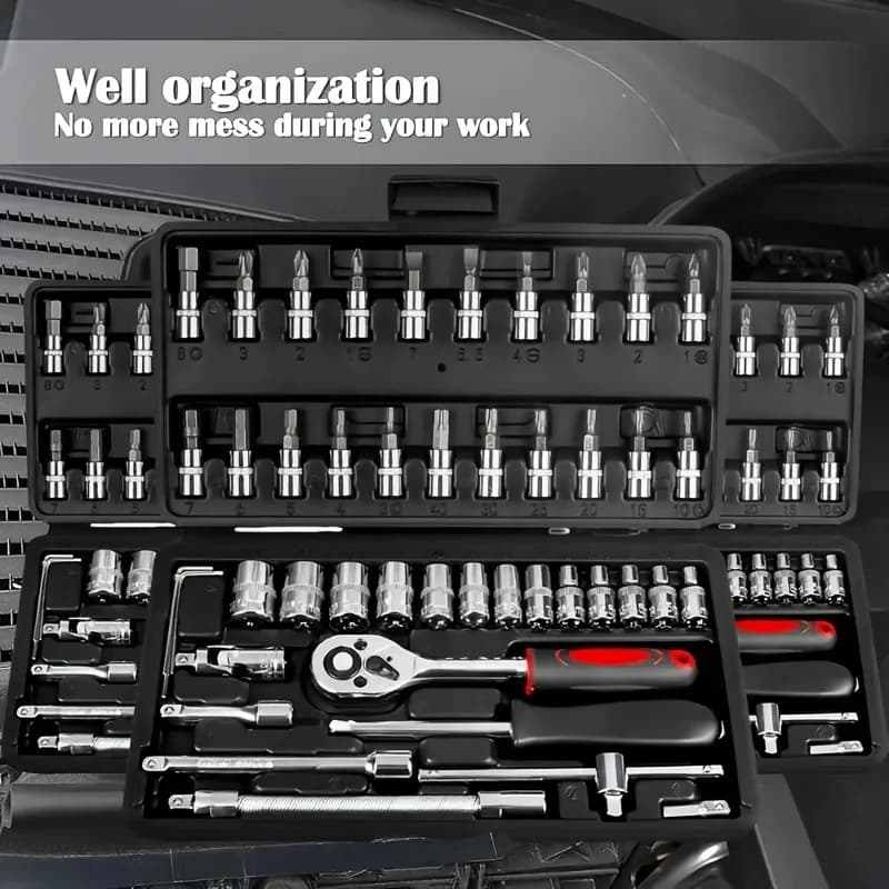 Professional 46pcs Cr-V Steel Socket Set with Ratchet Wrench Storage Bag Durable Sockets Extension Bar for Auto Home Repair - 3