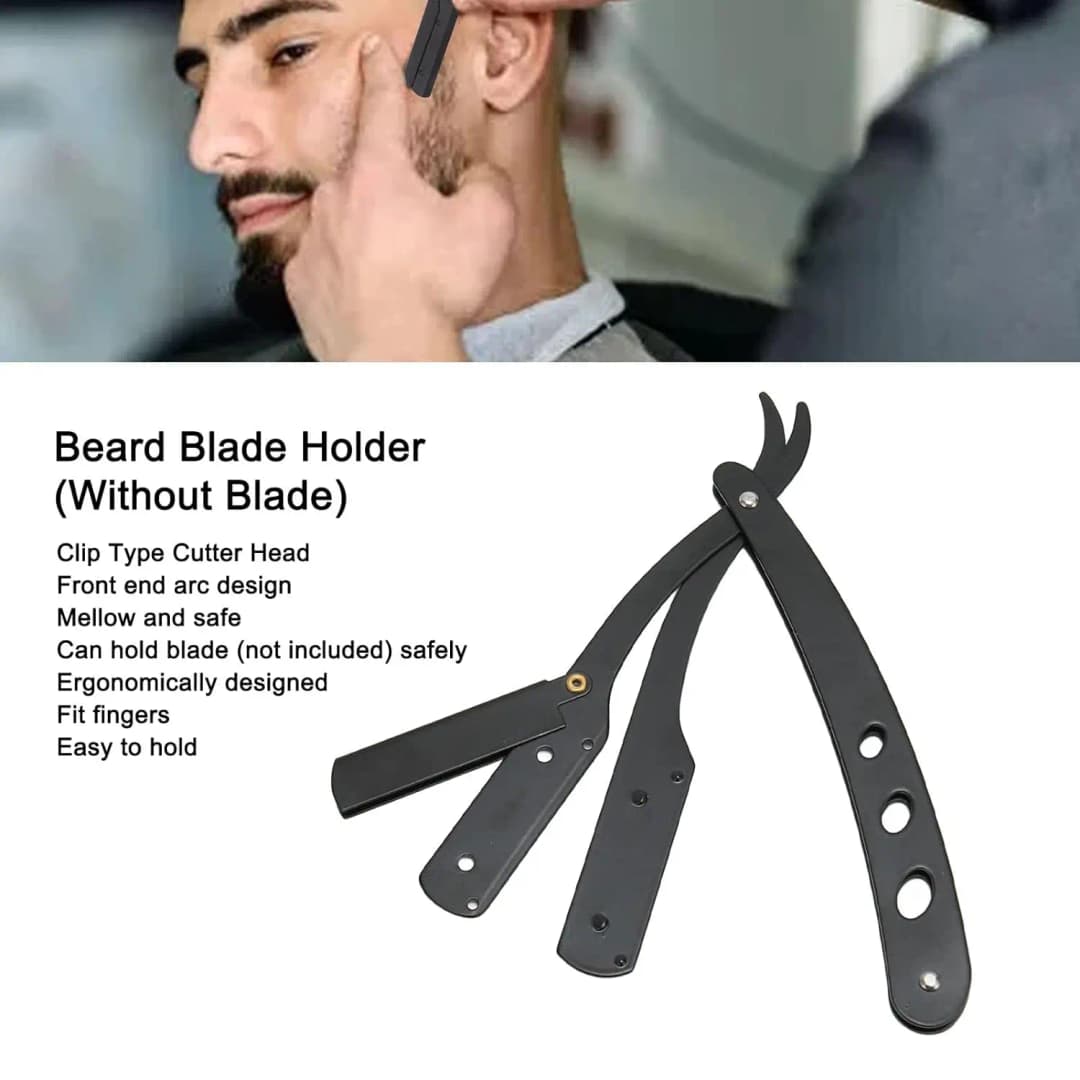 ماكينة حلاقة للرجال أدوات تشذيب اللحية ذات حافة مستقيمة سكين قابل للطي من الفولاذ المقاوم للصدأ آمن لإزالة الشعر - 2