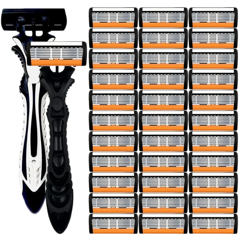 1 مقبض + 3/6/12 شفرة/ شفرة حلاقة يدوية آمنة للرجال والنساء من 6 طبقات من الفولاذ المقاوم للصدأ لإزالة الشعر رأس حلاقة قابلة للاستبدال