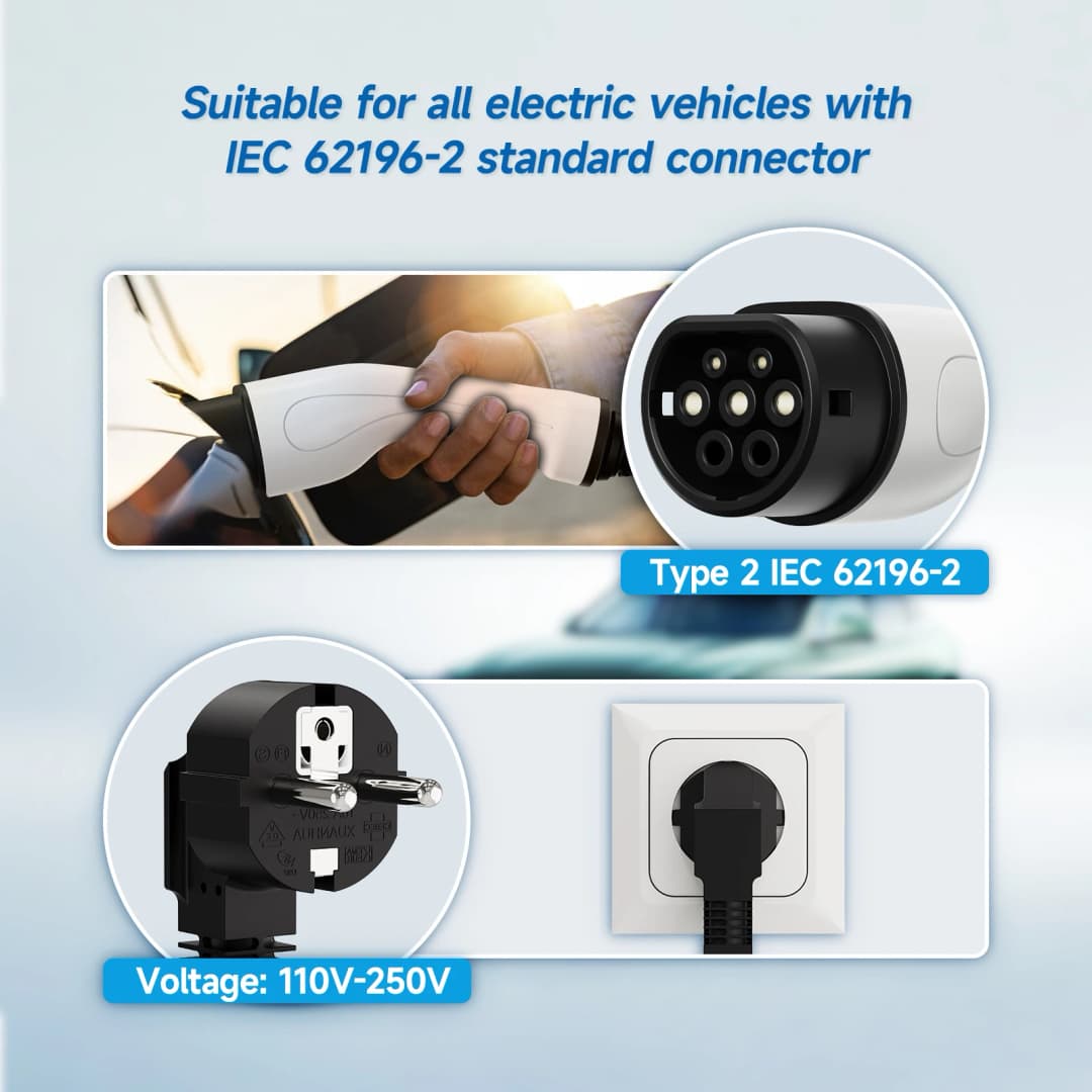 شاحن سيارات كهربائية محمول AFYEEV بقوة 3600 واط من النوع 2 IEC62196-2 ونوع 1 SAE J1772 مع قابس EU وتحكم عبر تطبيق WiFi وBluetooth - 4