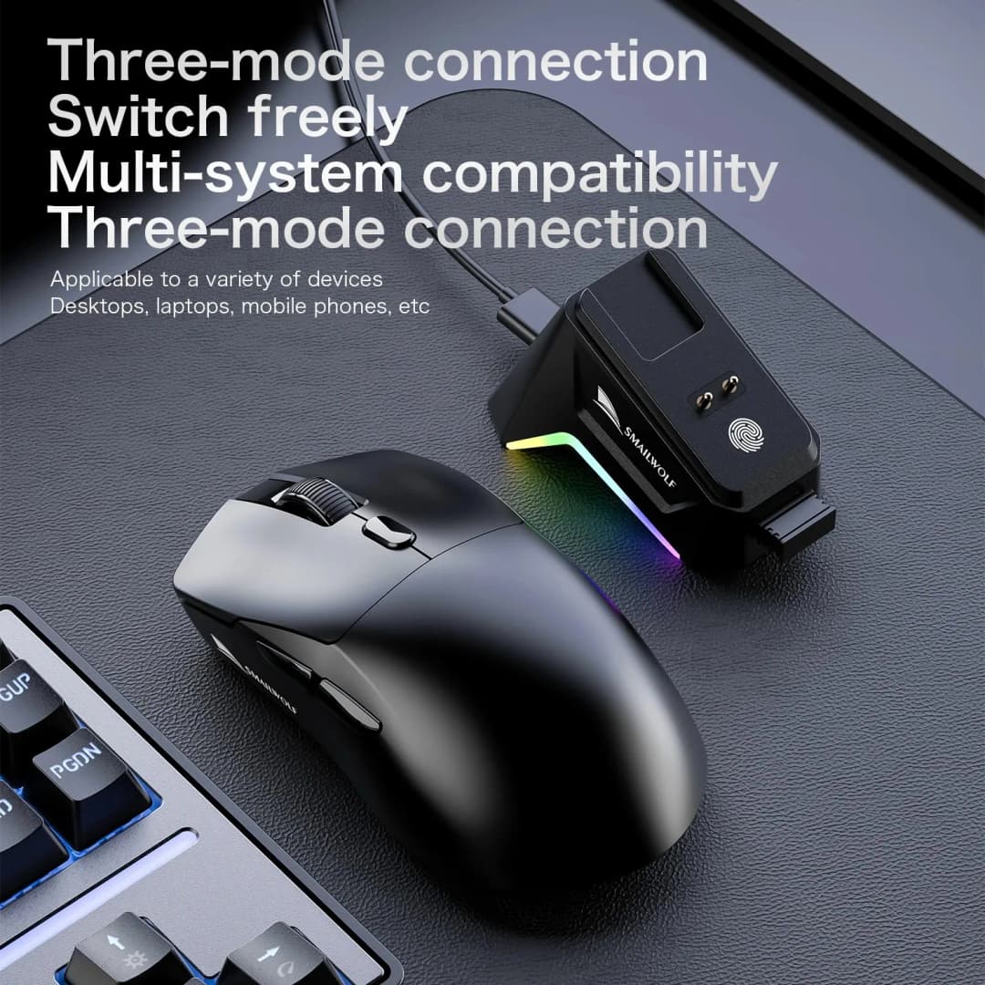 SMAILWOLF M3 Ergonomic Gaming Mouse Tri-Mode PAW3311 Optical Sensor 12000 DPI 1000Hz Lightweight Design for PC Laptop Gamer - 4
