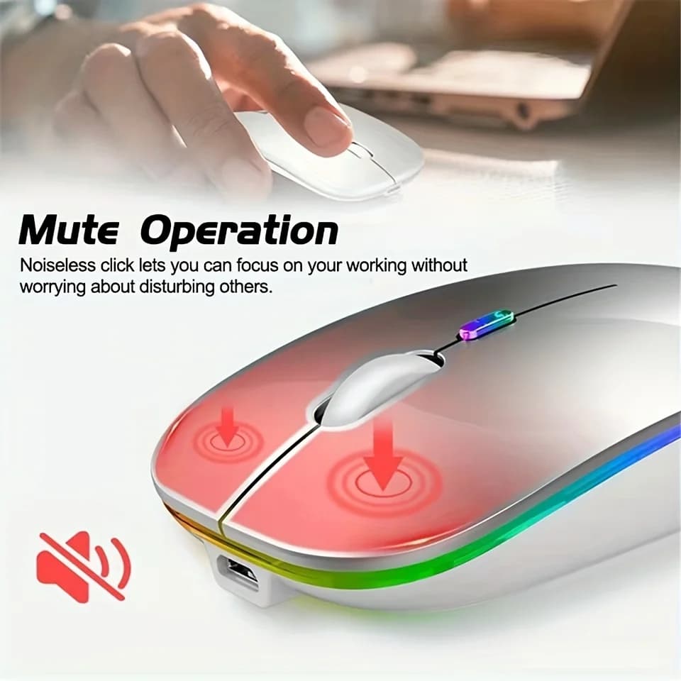 ماوس بلوتوث لاسلكي 2.4G وضع مزدوج ماوس قابل لإعادة الشحن RGB مريح نقر صامت لأجهزة الكمبيوتر المحمول والكمبيوتر اللوحي 3600DPI - 5