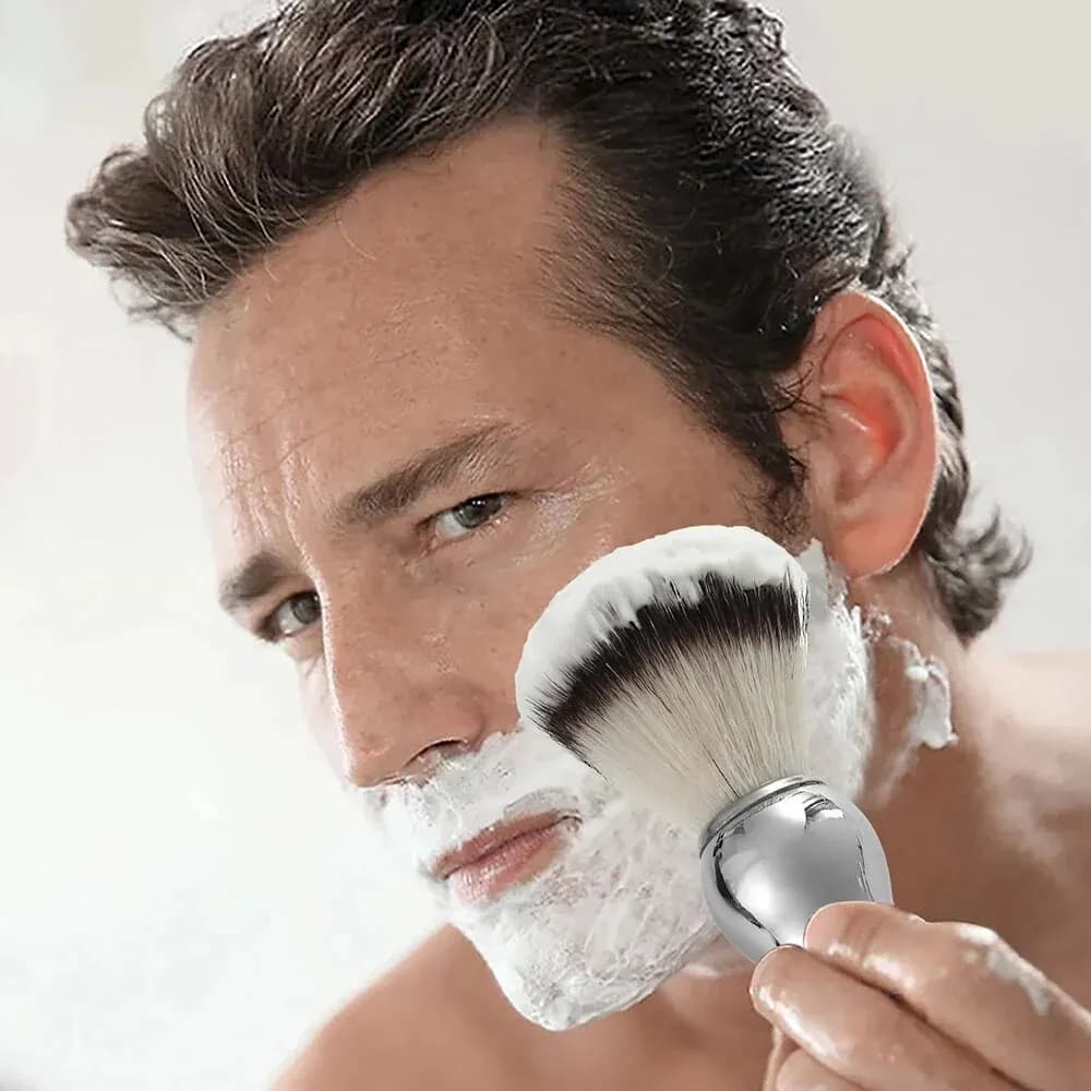 مجموعة حلاقة 3 في 1 بفرشاة من شعر البادجر الصناعي ووعاء صابون حلاقة من الفولاذ المقاوم للصدأ وحامل فرشاة للرجال - 5