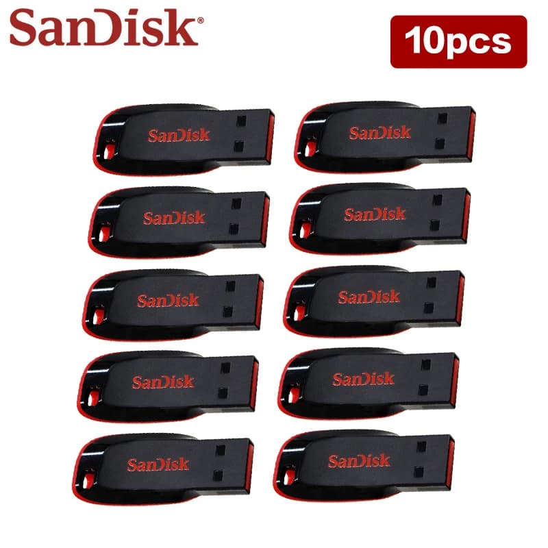 10 قطع SanDisk USB 2.0 قلم محرك أصلي Cruzer Blade CZ50 محرك أقراص 16 جيجابايت 32 جيجابايت 64 جيجابايت 128 جيجابايت USB فلاش درايف ذاكرة U ديسك للكمبيوتر