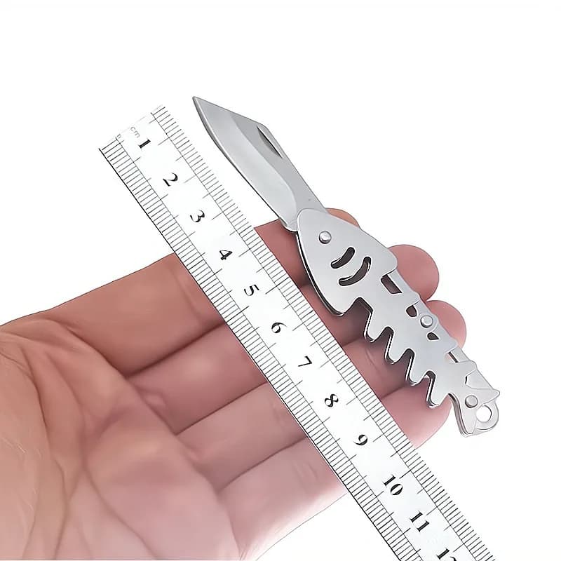 Mini Outdoor Folding Knife Creative Fish Bone Unboxing Portable Pocket Keychain Stainless Steel Tactical EDC Tool Cutter Pendant - 2