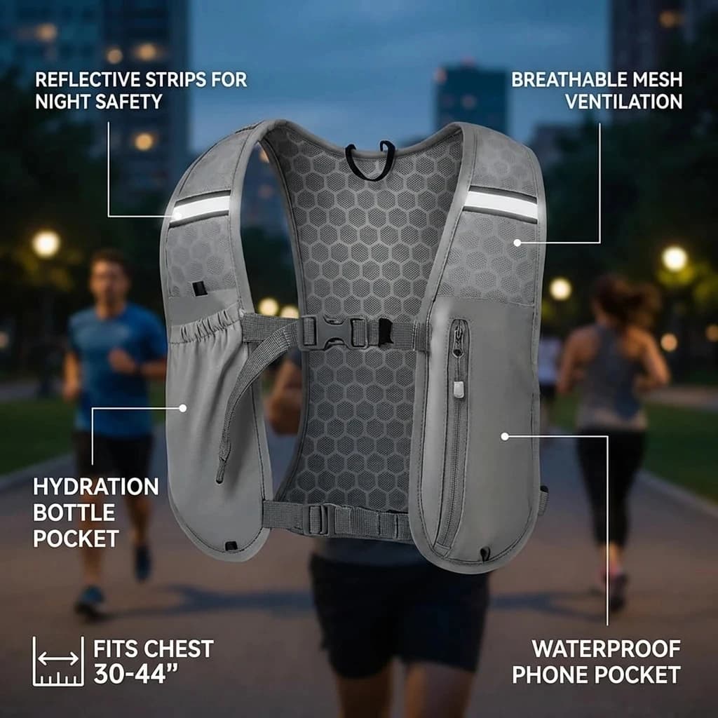 Lightweight Running Vest with Phone Holder New Reflective Hydration Water Chest Pack Storage for Sports Water Bottle - 2