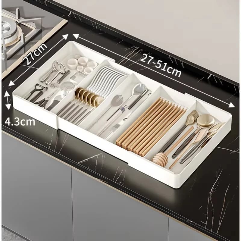 1pc Kitchen Drawer Retractable Storage Box Large-capacity Partitioning Storage Tray Home Tableware Knife Spoon Organizing Box - 6