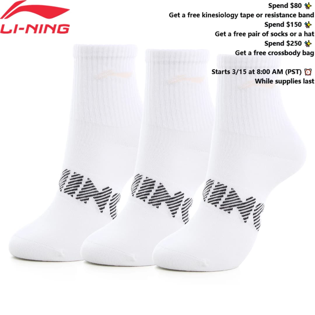 Li-Ning Unisex Sports Style Men Women 3Pairs Socks 24-28cm Breathable LiNing Letters Comfortable Sport Sock AWSU023