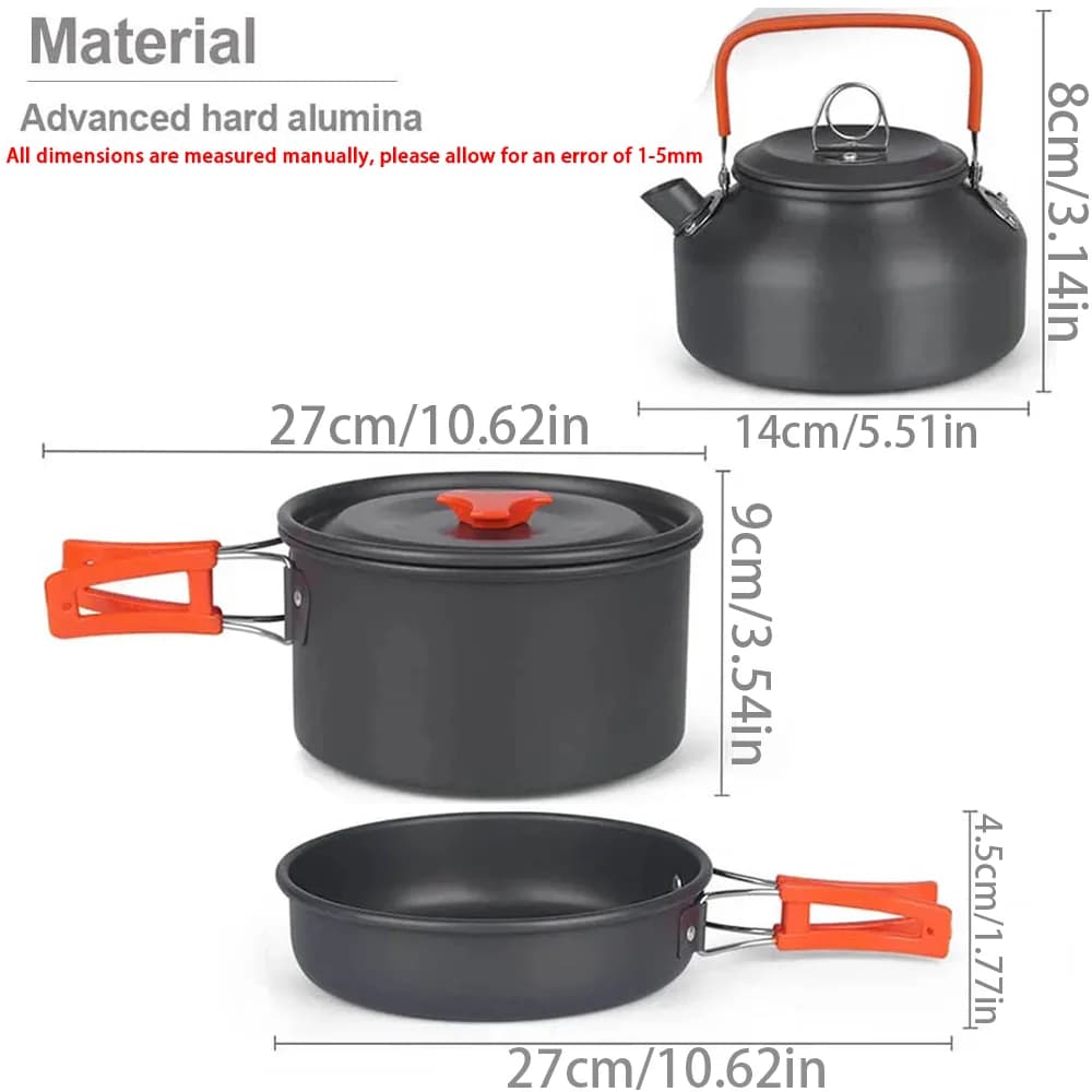 1PCS Camping Cookware Kit Outdoor Cooking Set Aluminum Pot Equipment Travel Tableware Kitchen for Hiking Picnic BBQ - 2