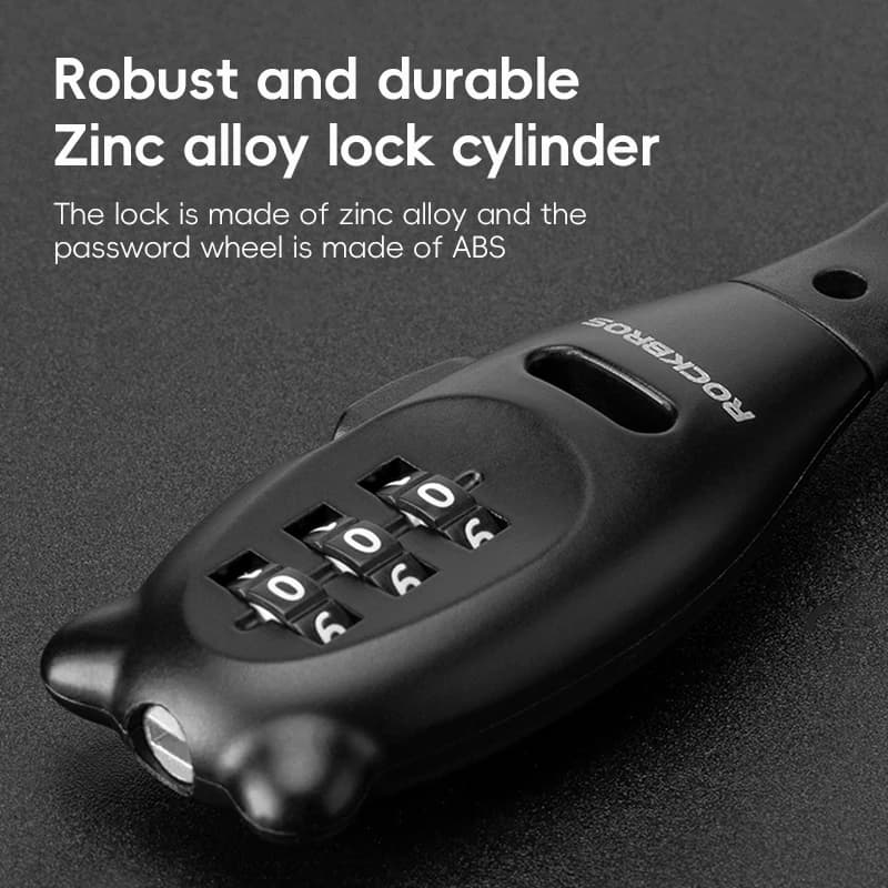 ROCKBROS Portable Bicycle Lock Cable Tie Zinc Alloy Lock Helmet Password Lock Anti-Theft Safety Freely Adjustable Rope Lock - 4
