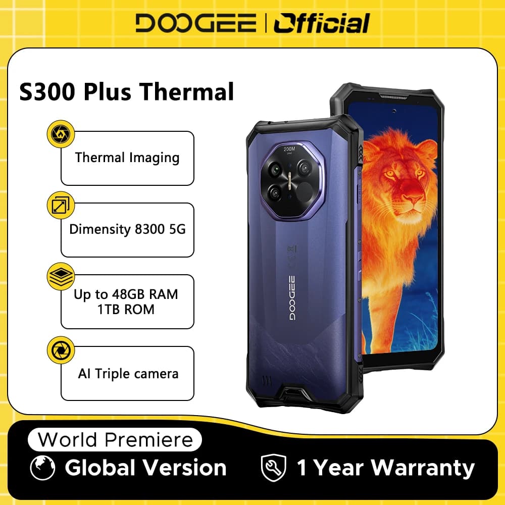 الإصدار العالمي من هاتف DOOGEE S300 Plus الحراري 5G المتين مع تصوير حراري وذاكرة 12 جيجابايت و1 تيرابايت وشاشة 6.78 بوصة وبطارية 11000 مللي أمبير ونظام أندرويد 16