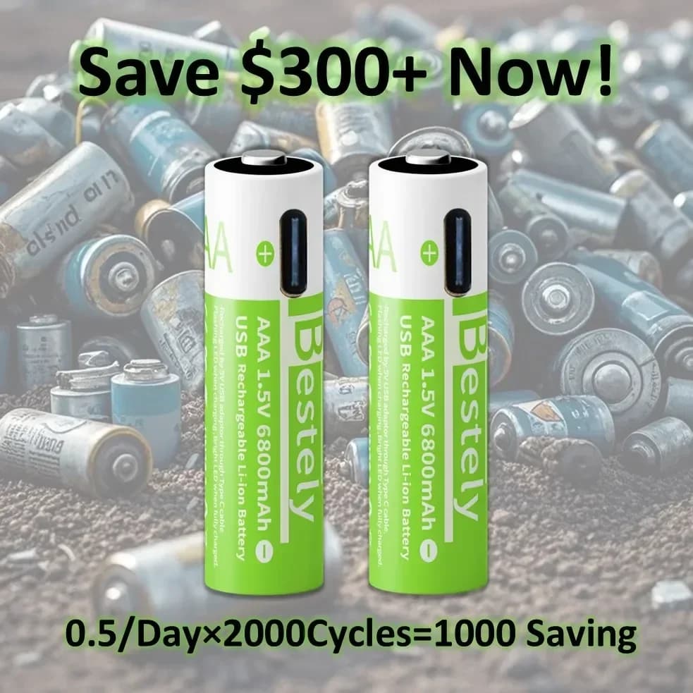 بطارية قابلة لإعادة الشحن 2025 برو، 1.5V، AAA، 6800mAh، شحن سريع Type-C، مؤشر LED، 2000 دورة، مع كابل مجاني - 3