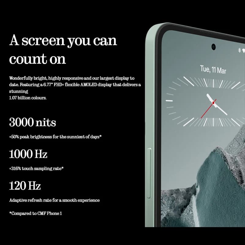هاتف ناثينج (3a) 5G نسخة عالمية معالج سناب دراجون 7s الجيل الثالث NFC شاشة AMOLED مقاس 6.77 بوصة بمعدل تحديث 120 هرتز كاميرا رئيسية 50 ميجابكسل بطارية 5000 مللي أمبير شحن سريع 50 واط - 3