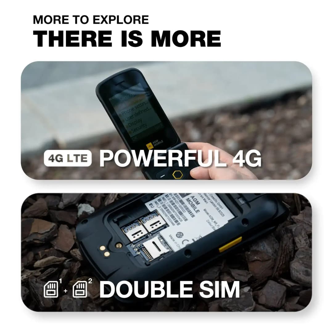 هاتف قلاب متين AGM M8 آمن لكبار السن بدون كاميرا/بلوتوث ضد الماء شاشة 2.8” QVGA 4G زر طوارئ SOS بطارية 1500 مللي أمبير راديو FM - 2