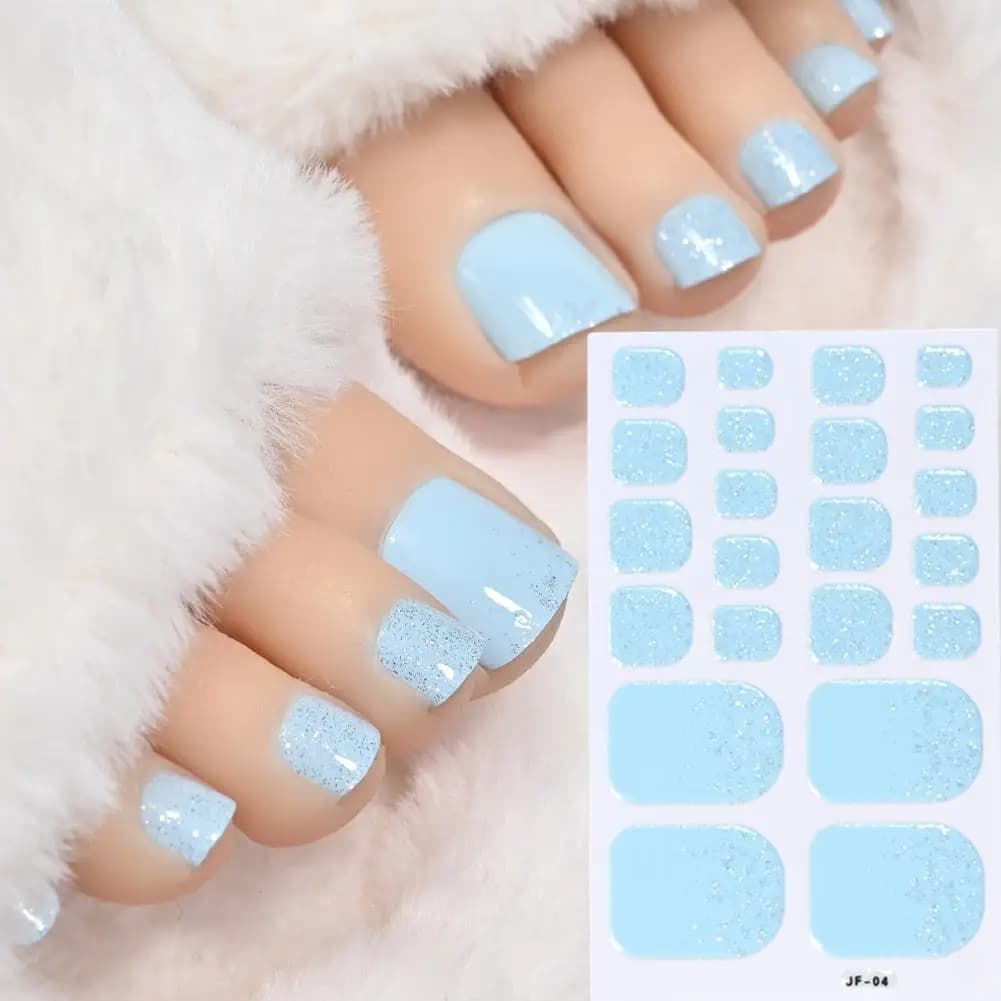 1set Nail Polish Film Toenail Stickers Solid Color Glitter Toe Nail Art Sticker DIY Waterproof Adhesive Nail Wraps Decals Decors - 2