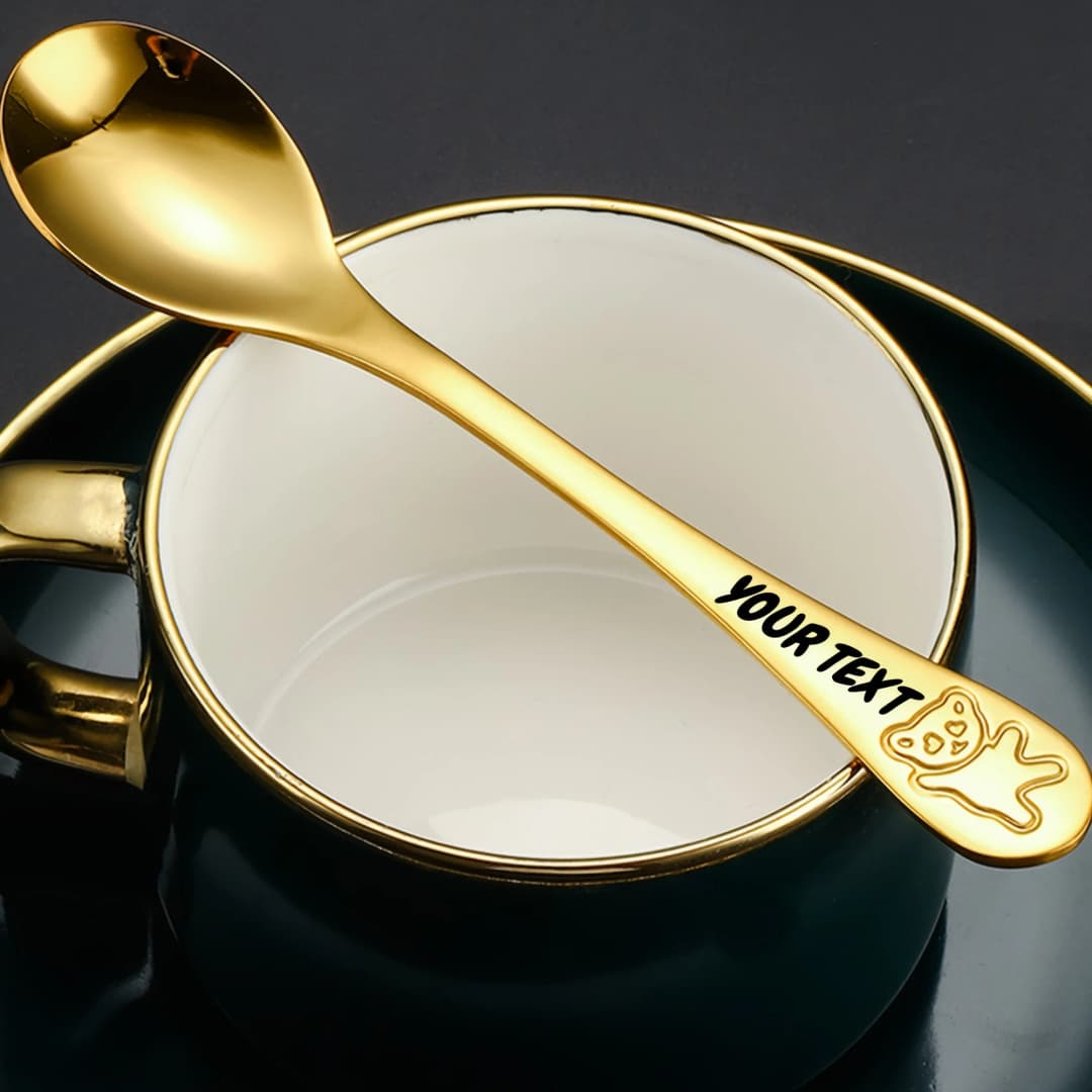 4pc Customizable Name 304 Stainless Steel Flatware Set with Cute Bear Design Personalized Text Include Knife Fork Spoon Teaspoon - 6