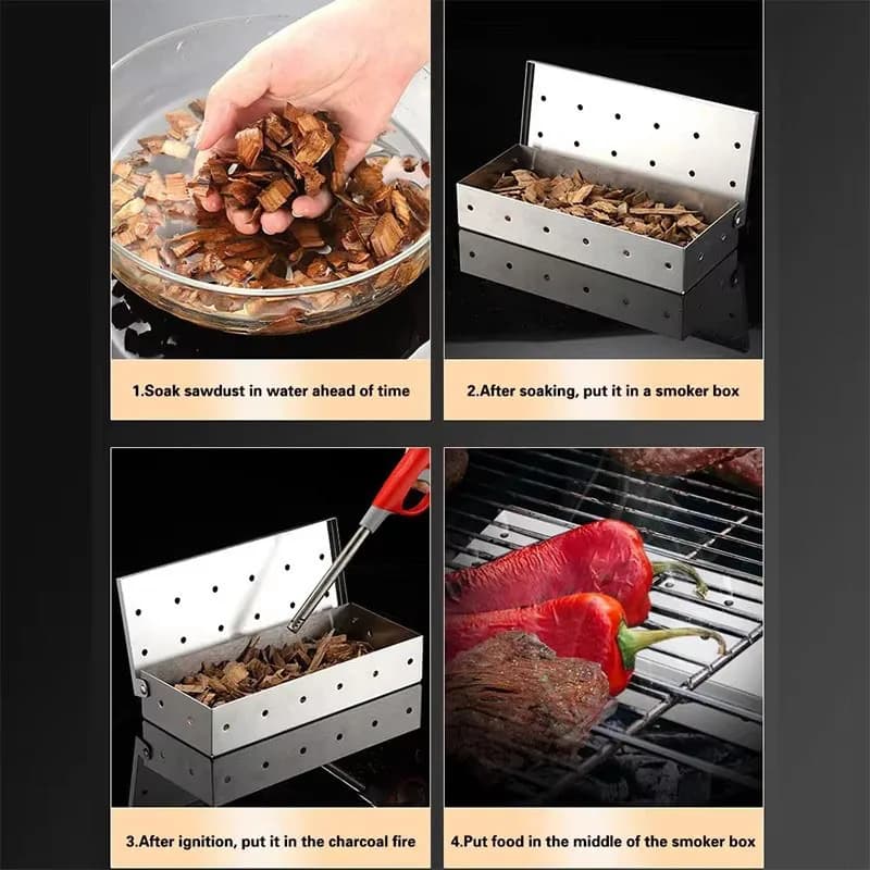 Smoker Box for Wood Chips Stainless Steel Bbq Grilling Accessories Won't Warp On Gas Grill or Charcoal Grill - 5