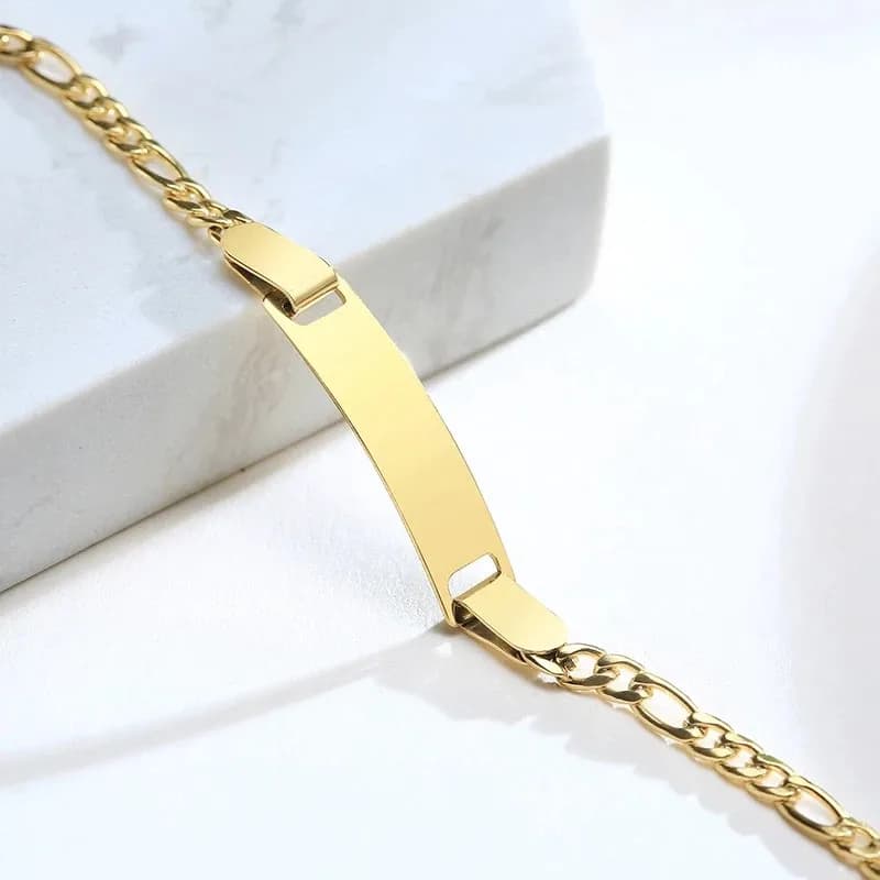 Customized Name & Text Gold Plated Stainless Steel Link Bracelet Fashion Personalized Custom Jewelry Men Women - 6