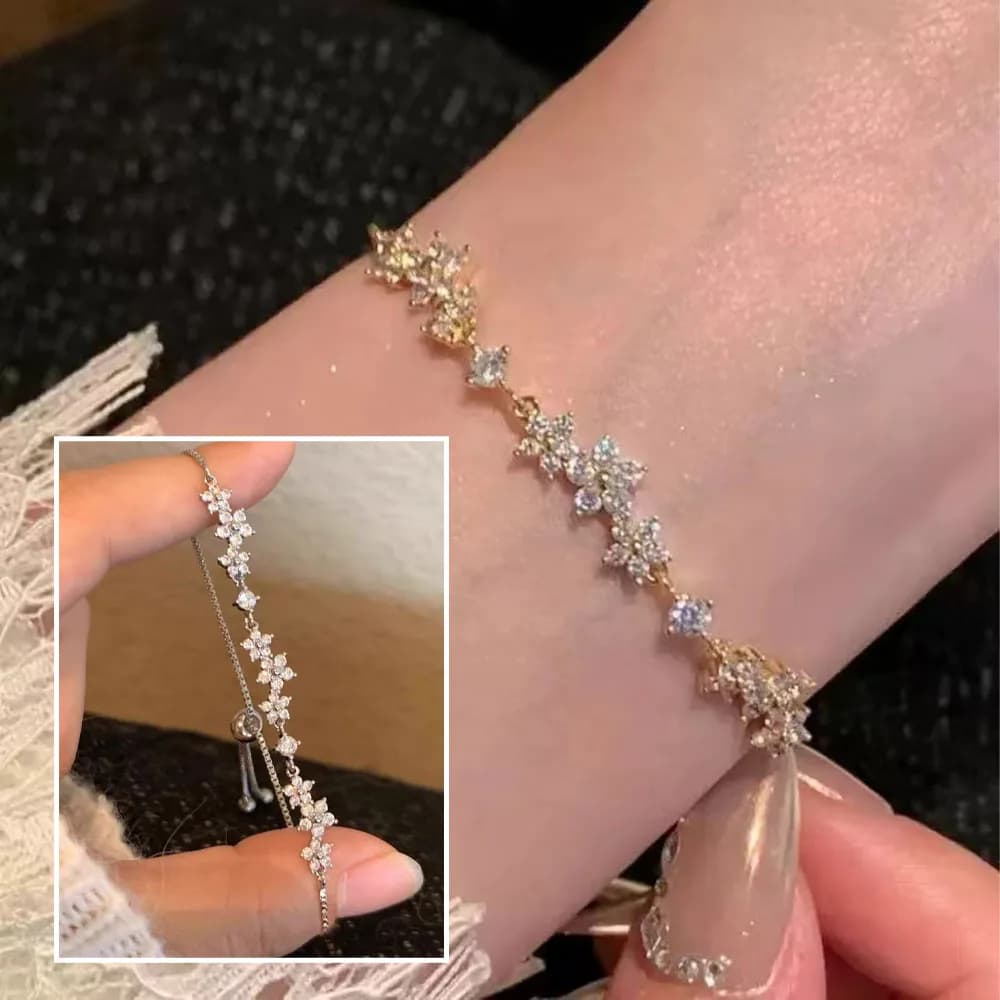 سوار من سبيكة الزنك، سوار زهرة زركون متلألئة، سوار يدوي الصنع من السبائك للارتداء اليومي، إكسسوارات موضة للحفلات - 6