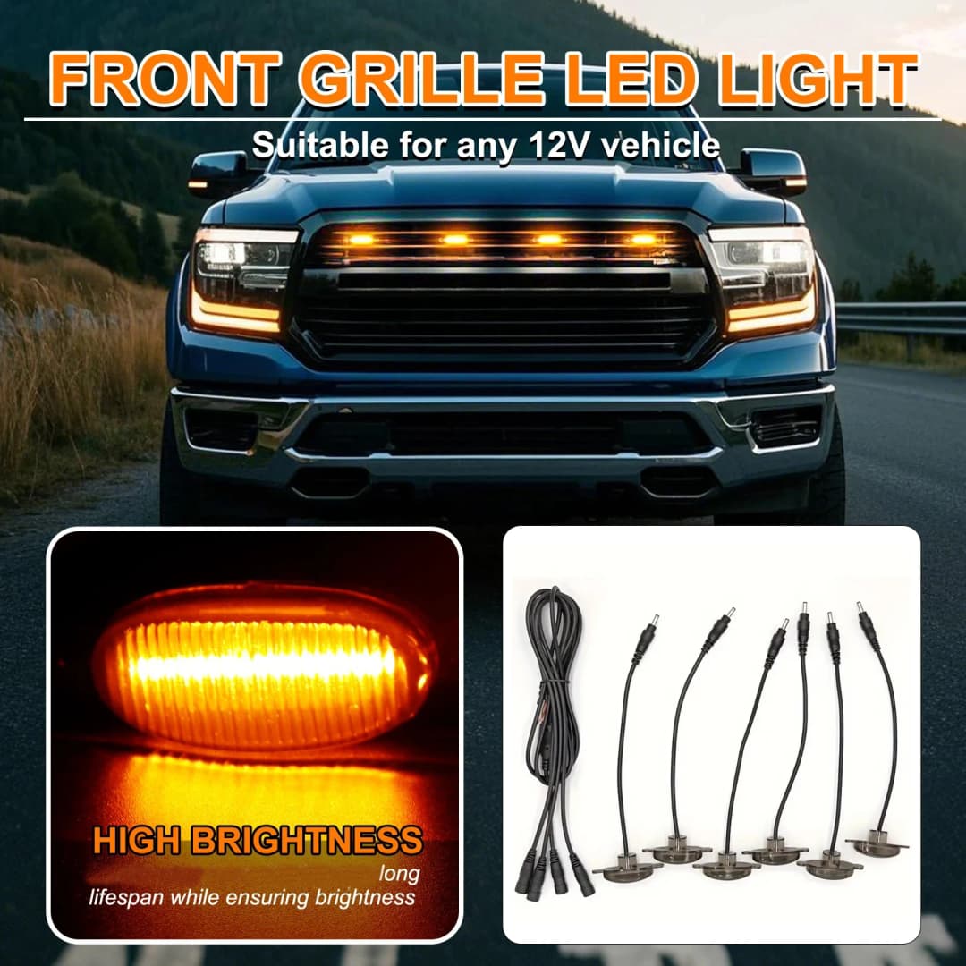 4/6 IN 1  6LEDs Front Grill Lights for Trucks Amber Exterior LED Grill Flush Mounting Lights for Ford F150 F250 F350 Cars 12V - 4
