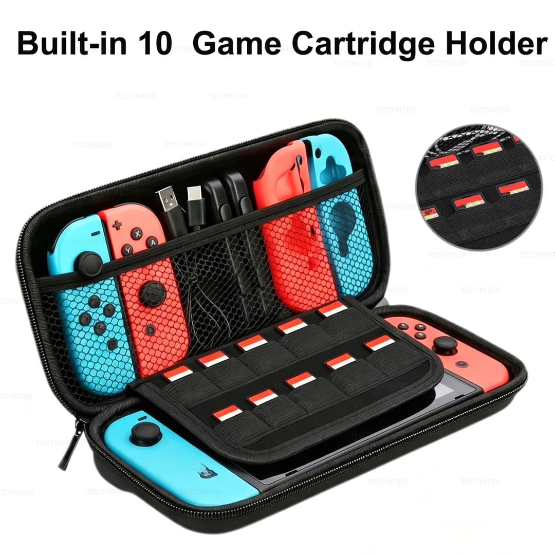 Portable Storage Bag for Nintendo Switch & Switch OLED Console Carrying Protective Case with 10 Cards Slots for NS Accessories - 3