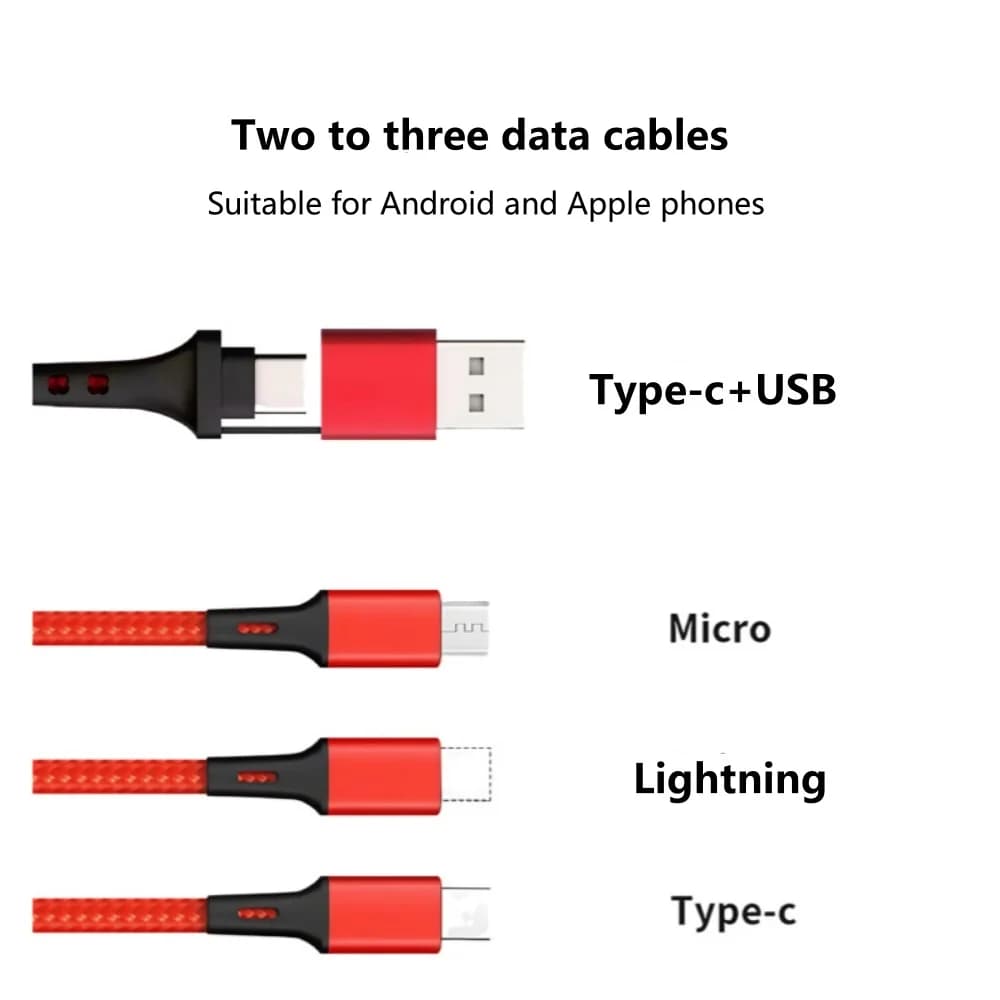 5 in 1 PD USB Fast Charging Cable For iPhone 14 13 12 Xiaomi Android Micro USB Type-C Phone Charger Multi-ports Data Cable - 6